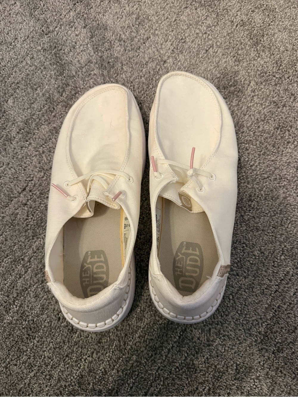 Hey Dude womens Cream Canvas Sneakers with Pink Accent